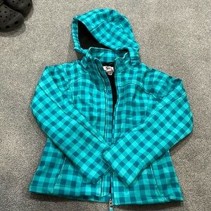 SO Blue Checkered Coat with Removable Hood and Velcro Pockets